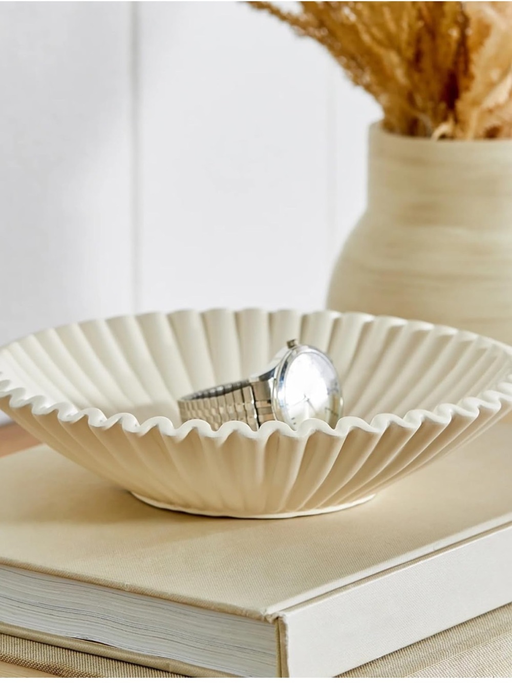 Neutral Cream Decorative Pleated Bowl